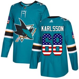 Herren San Jose Sharks Eishockey Trikot Melker Karlsson #68 Authentic Teal Grün USA Flag Fashion